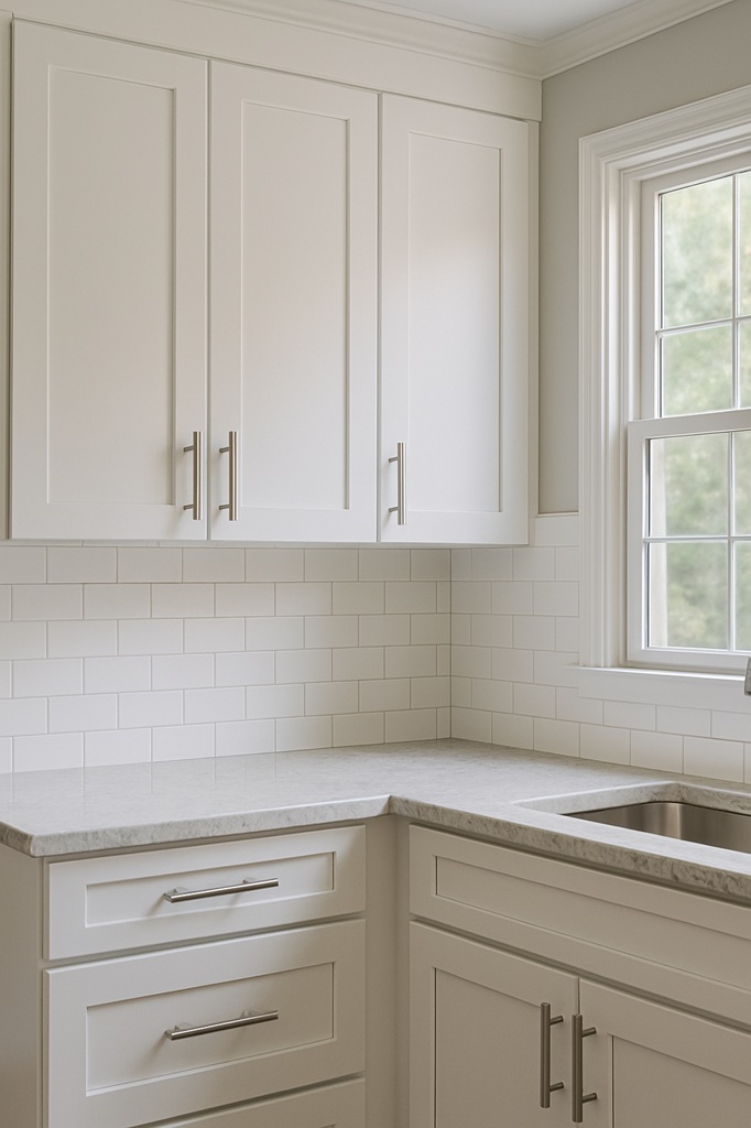 White shaker cabinets refinished