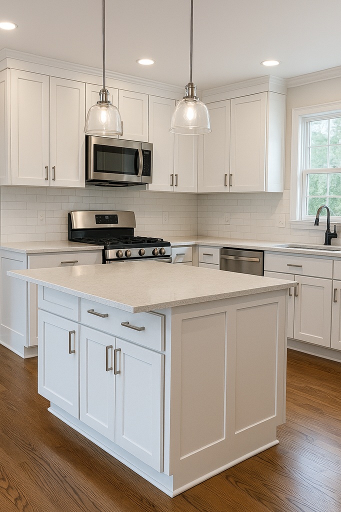Dark stained cabinets converted to light gray