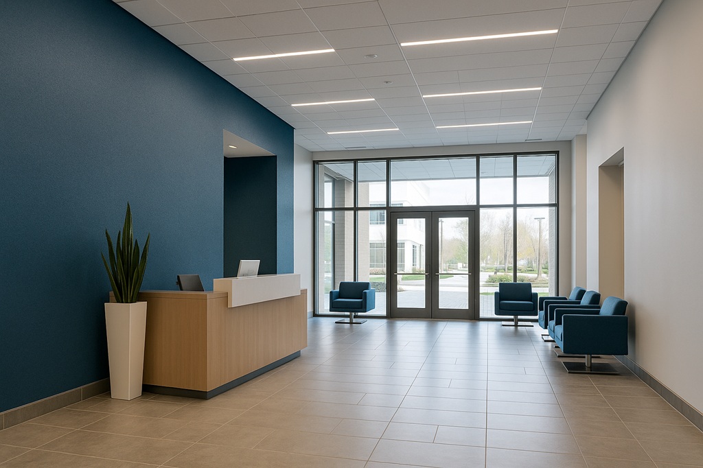 Office lobby repaint with modern palette