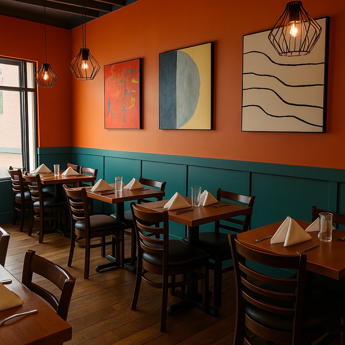 Restaurant interior refreshed with bold colors