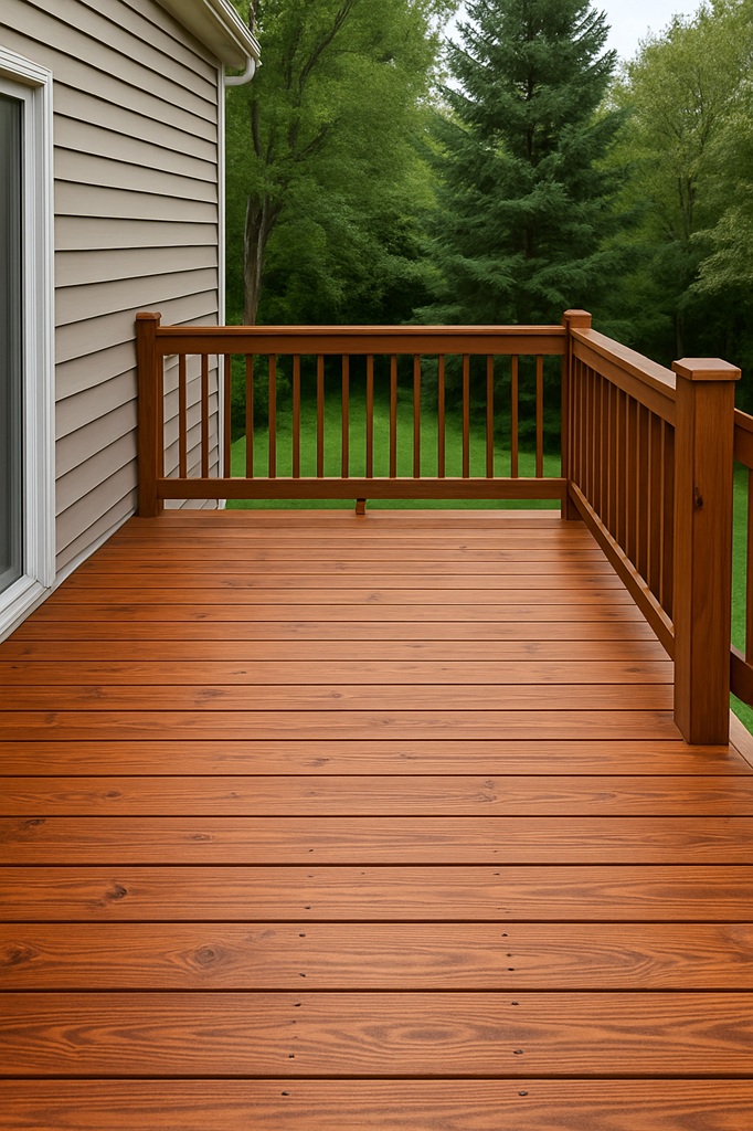 Stained cedar deck with railings