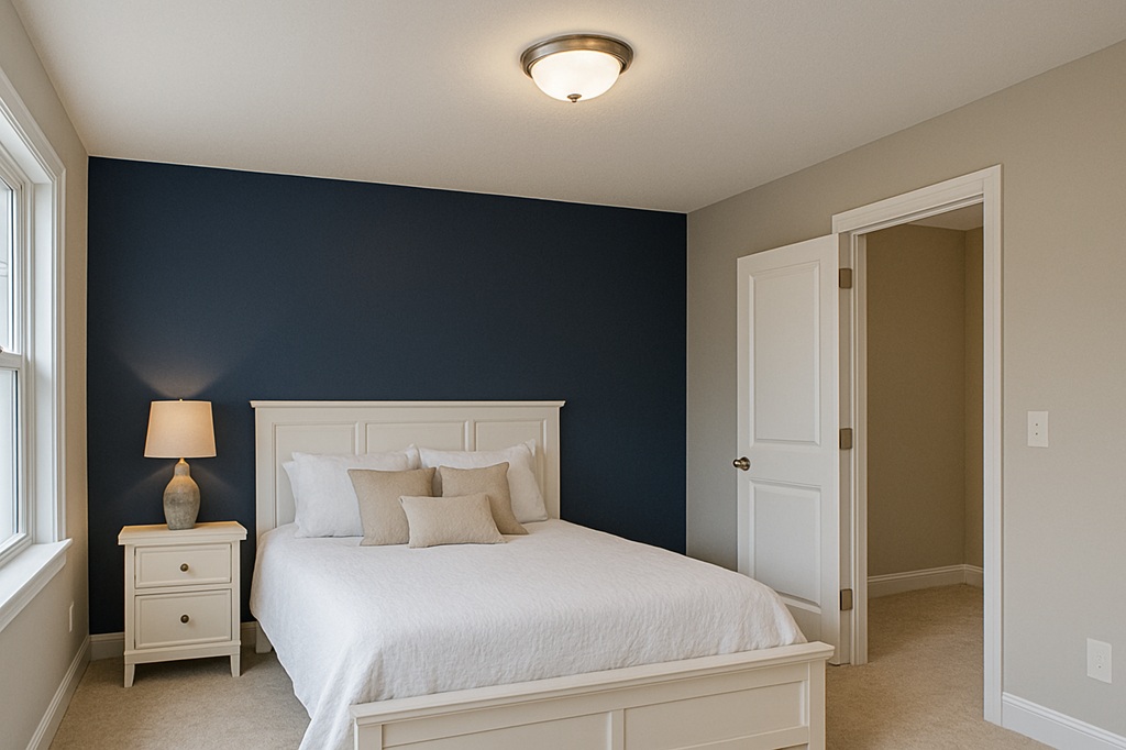 Bedroom accent wall in deep blue